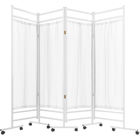 Medical Privacy Screen 4-Panel Mobile Room Divider with Wheels Portable Foldable Screen for Hospital Wards Clinics Examination Rooms (White)