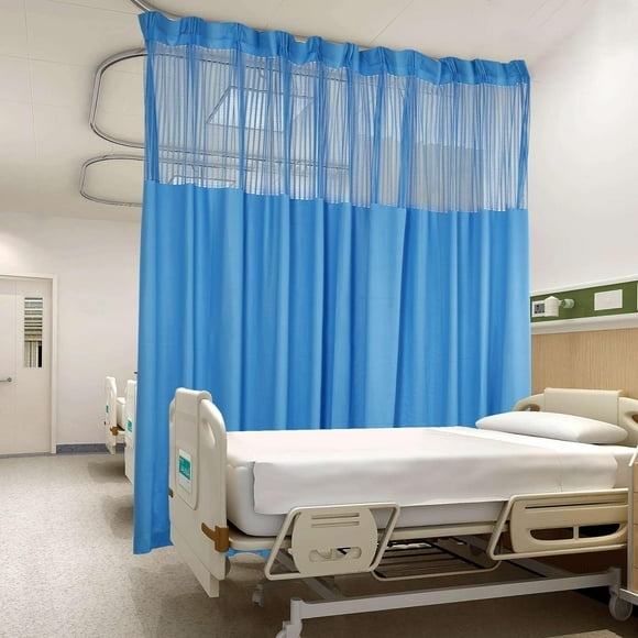 Medical Privacy Screen Room Divider Curtain with Flat Hooks, Hospital Curtain Hanging Medical Privacy Room Divider Cubicle Curtains Semi Sheer Curtains for Hospital, Medical Clinic, Lab, 9x8ft (Blue)