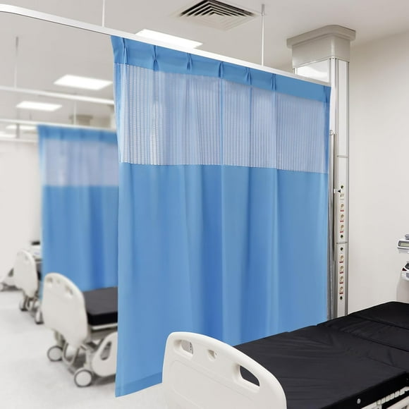 Medical Privacy Screen Room Divider Curtain with Flat Hooks, Hospital Curtain Hanging Medical Privacy Room Divider Cubicle Curtains Semi Sheer Curtains for Hospital, Medical Clinic, Lab, Blue 7x8ft