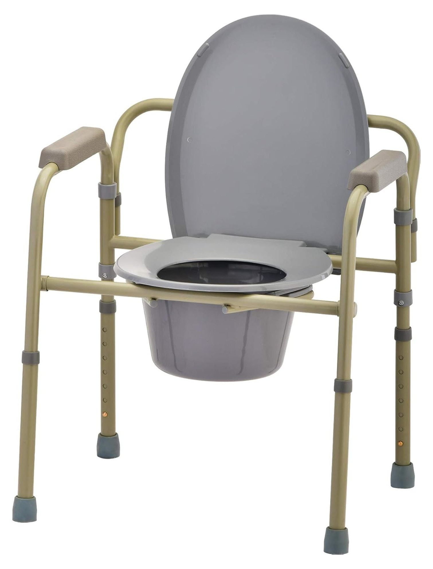 Medical Products Folding Commode, Over Toilet and Bedside Commode, Comes with Guard/ Bucket/ Lid, Gray, 1 Count