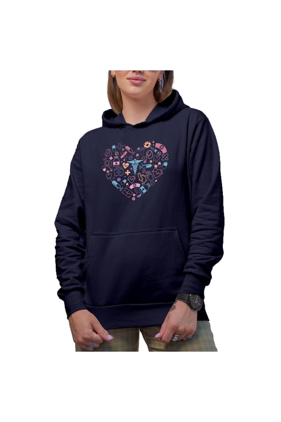 Medical Profession Stuff Forming a Heart Art, Doctor or Nurse Merch Gift, Navy Blue Hooded Sweatshirt or Hoodie, 3XL