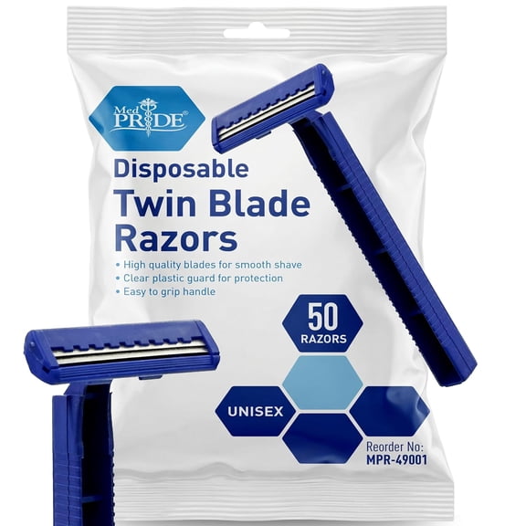 Medical Razor, Double Edge Shaver (Medpride Disposable Razors | 50-Pack| Twin Blades & Easy Grip For Max Control & Smoothness| Unisex, Smooth & Comfortable Shaving Care for Men & Women)