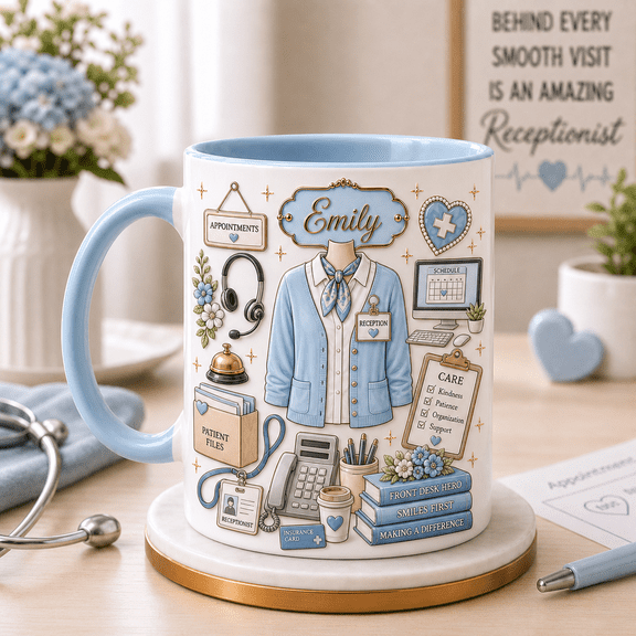 Medical Receptionist Gift Ceramic Coffee Mugs Personalized for Clinic Admin Front Desk Staff 11 oz 15 oz