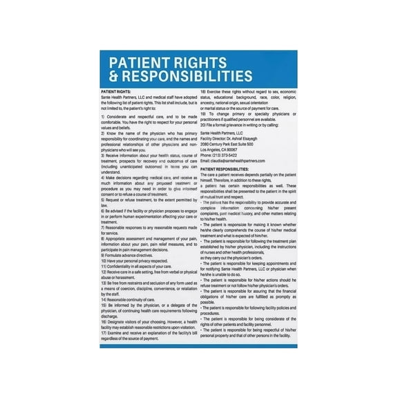 Medical Rights Responsibilities Poster Healthcare Reference Chart Canvas Wall Art For Clinic Hospital Office Waiting Room