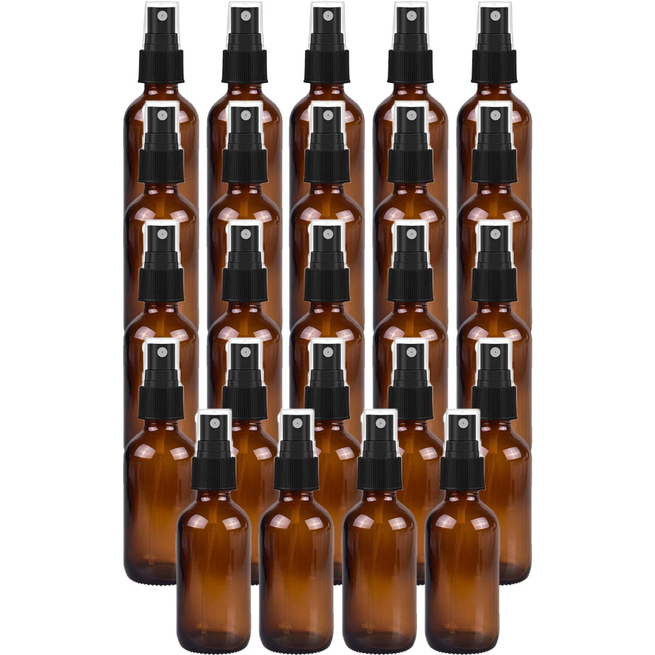 Medical Sales Supply Amber 2oz Black Mist Sprayer Bottle (60ml) Pack of 24 - Glass Tincture Bottles with Black Mist Sprayers for Essential Oils & More Liquids - Leakproof Travel Bottles