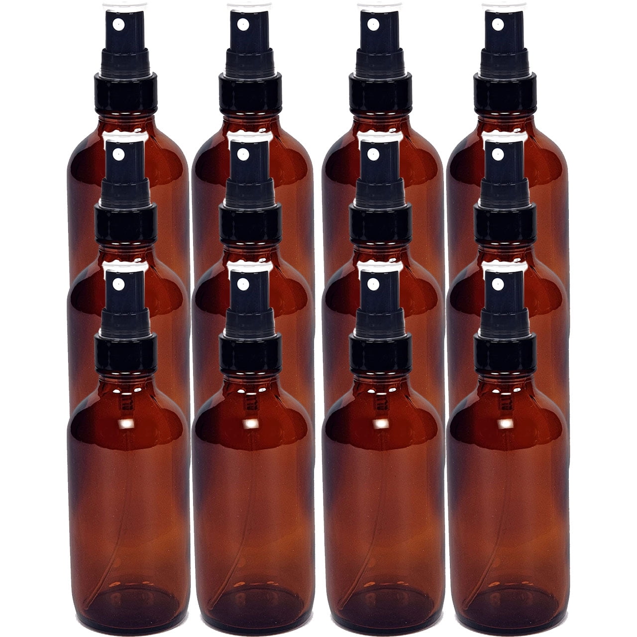 Medical Sales Supply Amber 4oz Black Mist Sprayer Bottle (120ml) Pack of 12 - Glass Tincture Bottles with Black Mist Sprayers for Essential Oils & More Liquids - Leakproof Travel Bottles