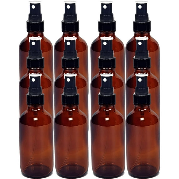 Medical Sales Supply Amber 4oz Black Mist Sprayer Bottle (120ml) Pack of 12 - Glass Tincture Bottles with Black Mist Sprayers for Essential Oils & More Liquids - Leakproof Travel Bottles