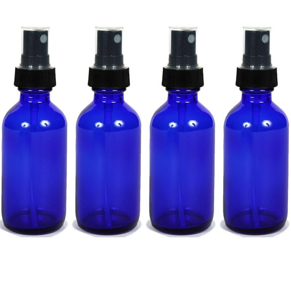 Medical Sales Supply Cobalt Blue 1oz Black Mist Sprayer Bottle (30ml) Pack of 4 - Glass Tincture Bottles with Black Mist Sprayers for Essential Oils & More Liquids - Leakproof Travel Bottles