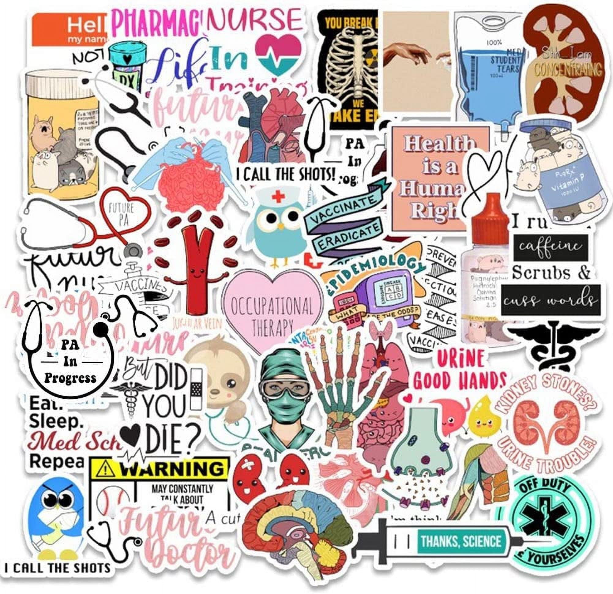 55PCS Nursing Stickers Medical Assistant Stickers Doctor Stickers Vinyl  Waterproof Stickers for Water Bottle,Computer,Laptop,Phone,Luggage,Notebook