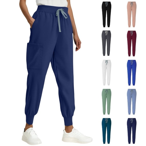 Medical Scrub Pants for Women Quick Dry Jogger Scrub Pants with Pockets Drawstring Cargo Pants Mid-Rise Womens Scrubs Pant Royal Blue M