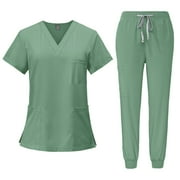 UNBRANDED Medical Scrub Set for Women, Modern V Neck Scrub Top & Jogger Pant with 8 Pockets Professionals Soft Stretch Athletic Nursing Uniform Workwear mint green Small