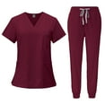 thumbnail image 1 of Medical Scrub Set for Women, Modern V-Neck Scrub Top & Jogger Scrub Pants with Multi Pockets Professionals Soft Stretch Athletic Nursing Uniform Workwear (Wine), 1 of 7
