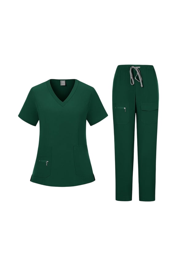 Medical Scrub Set for Women, Modern V-Neck Scrub Top & Jogger Scrub Pants with Multi Pockets Professionals Soft Stretch Medical Nursing Uniforms Set (Dark green)