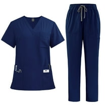 Medical Scrub Set for Women, Modern V Neck Scrub Top & Jogger Pant with 8 Pockets Professionals Soft Stretch Medical Nursing Uniforms Set (Dark blue)