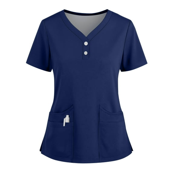 Medical Scrub Set for Women, Modern V Neck Scrub Top & Jogger Pant with 8 Pockets Professionals Soft Stretch Medical Nursing Uniforms Set (Navy)