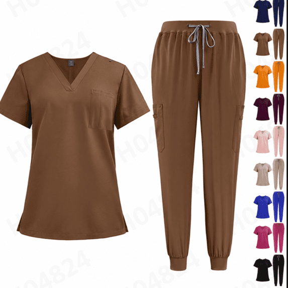 Medical Scrub Set for Women, Modern V Neck Scrub Top & Jogger Pant with Pockets Soft Stretch Athletic Nursing Uniform Workwear