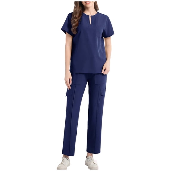 Medical Scrub Sets for Women, Classic Fit V-neck Tops and Straight Leg Pants, Two Piece Nurse Uniform Suits