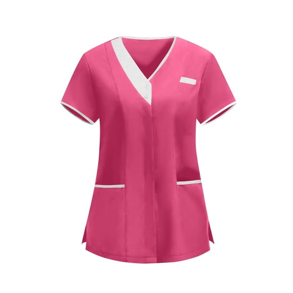 Medical Scrub Tops for Women Short Sleeve V Neck Uniforms Nurses Tunic Work Wear Blouse Clinic Carer Utility Tshirts with Pockets Nursing Clothes
