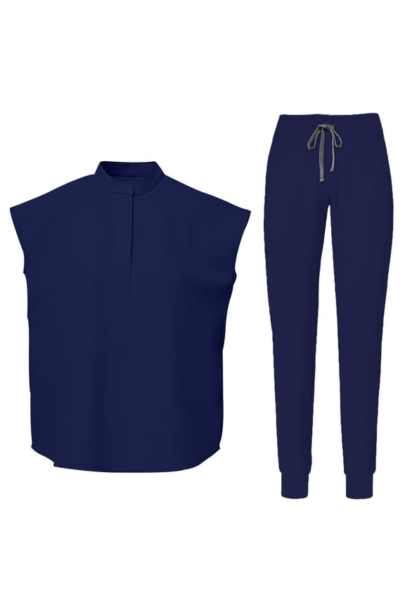 Medical Scrubs,Scrubs Medical Uniform,Stretchable,Quick-drying,Unisex Workwear,for Doctors,Nurses,Beauty Salons - Navy - XXL