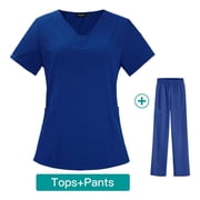 Medical Scrubs Set Nurse Nursing Uniforms Short-sleeved Shirt and Pant Set Unisex