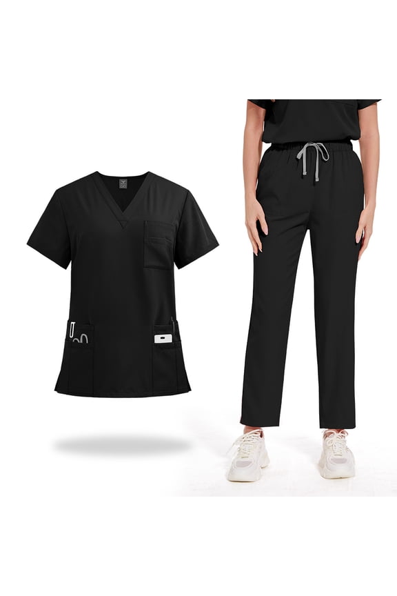 Medical Scrubs Set Unisex Short Sleeve Doctor Nurse Surgical Work Uniform Shirt and Pants