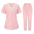 thumbnail image 1 of Medical Scrubs Sets for Women 2 Piece Outfits Short Sleeve V Neck Nursing Top Medical Scrubs Straight Leg Scrubs Joggers Pants Women's Scrub Set, Pink S, 1 of 2
