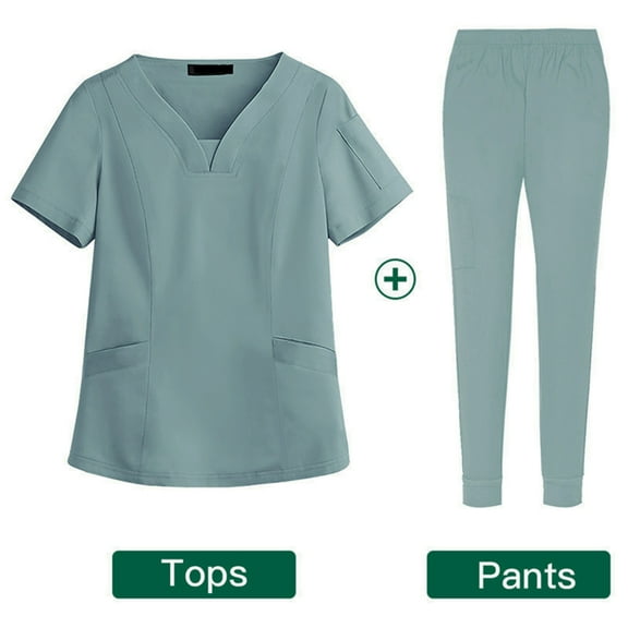 Medical Scrubs Solid Color V-Neck Scrub Uniform Set - Lightweight Poly-Cotton Blend, Chest Pocket & Cargo Pants with Utility Loops Sky Blue M