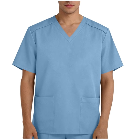 Medical Scrubs Tops for Men Stretchy Short Sleeve Tee Tops Pockets Quick Drying Loose Pullovers for Workwear