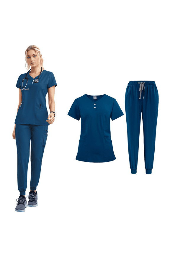 Medical Scrubs Uniform Set Unisex Nurse Work Uniform Button Front for Dental Clinics