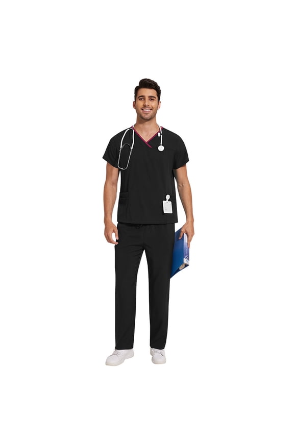 Medical Scrubs Uniform Set Unisex Short Sleeve Nurse Clothing with Pockets for Hospitals