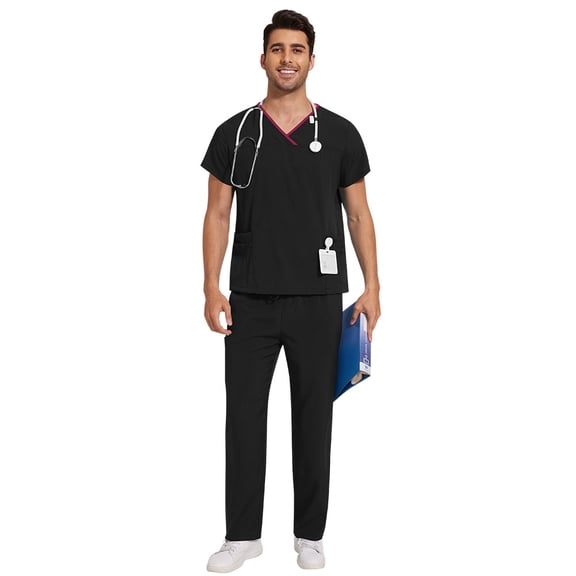 Medical Scrubs Uniform Set Unisex Short Sleeve Nurse Clothing with Pockets for Hospitals