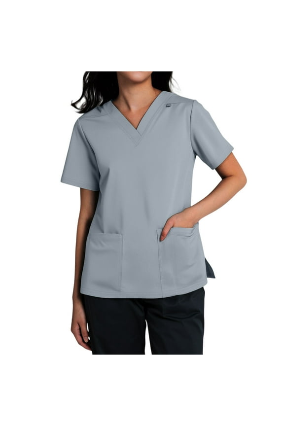 Medical Scrubs For Women, Breathable Nurse Uniforms Summer Shifts Stretchy Medical Scrub Tops With Pockets Plus Size Printed Blouse 10-Color V-Neck Top Women 2025 Grey