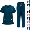 thumbnail image 1 of Medical Scrubs for Women Set V-Neck Top with Pockets & Straight Leg Pants Quick Dry Moisture Wicking Uniform for Nurses Doctors Lab Technicians Lightweight Solid Color Turquoise S, 1 of 3