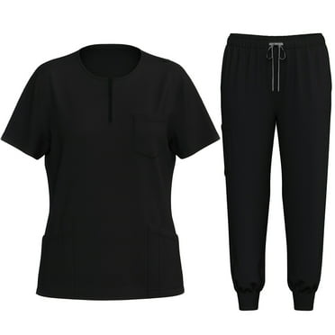 Medical Scrubs for Women Set - V Neck Scrub Top & Drawstring Jogger Pants Anti-Wrinkle Work Nursing Matching Sets