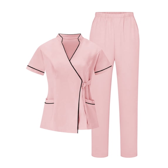 Medical Scrubs for Women with Pockets 2 Piece Nurse Working Uniforms Lightweight Surgical Uniforms Scrub Sets for Woman Pink XL