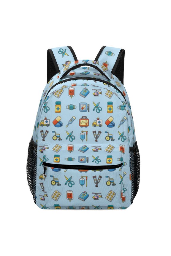 Medical Seamless Pattern Oxford Backpack Multi Compartment Casual Carry for Books