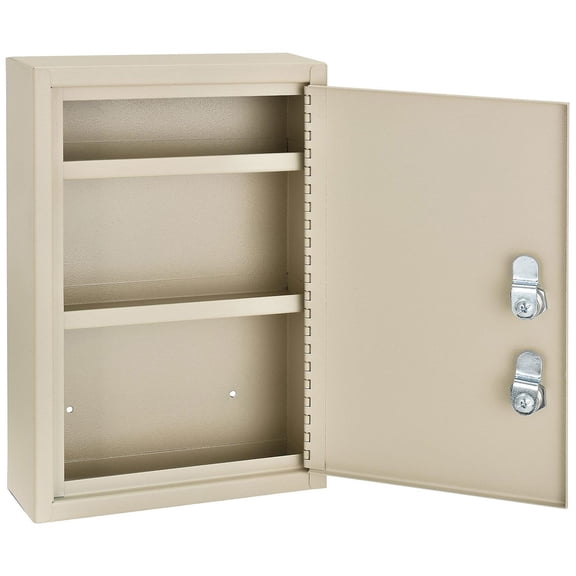 Medical Security Cabinet, 8"W x 2-5/8"D x 12-1/8"H, Dual Key Locks, Beige