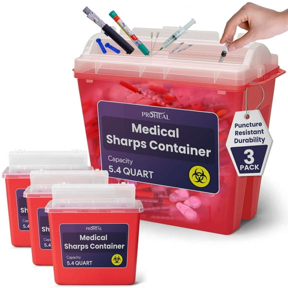 Medical Sharps Container, 5.4 Quart, 3 Pack