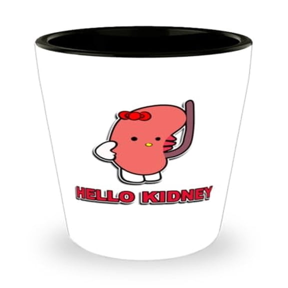 Medical Shot Glass, Hello Kidney Biology Pun, Unique Gift for Doctors and Nurses, Mini Glassware, 1.5oz Fun Science Themed Cup