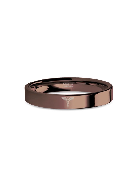 Medical Staff Wings Doctor EMT Engraved Rustic Brown Tungsten Ring, 4mm, Size 11