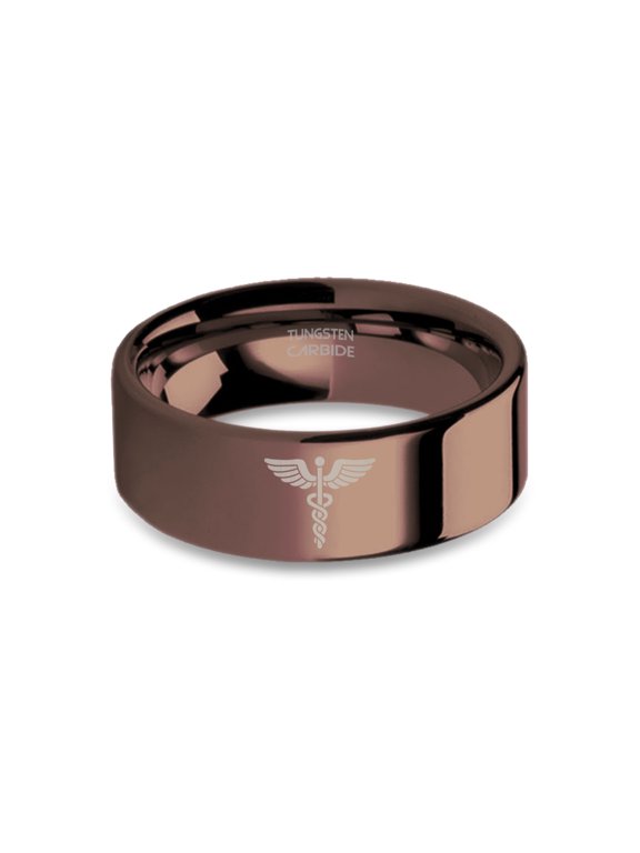 Medical Staff Wings Doctor EMT Engraved Rustic Brown Tungsten Ring, 8mm, Size 5