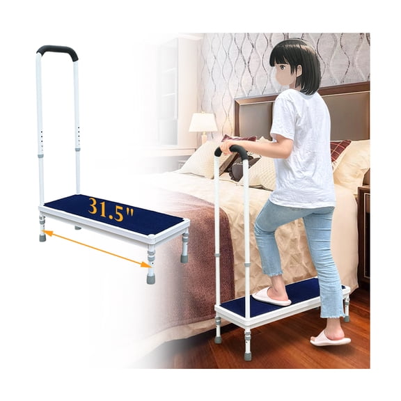 Medical Step Stool with Handle Bed Steps for High Beds for Adults Elderly 3-in-1 Safety Bed Handle Bedside Assist Handicap Wide Foot Step Stool for Bedroom, Bathtub, Car (31.5" Stool)