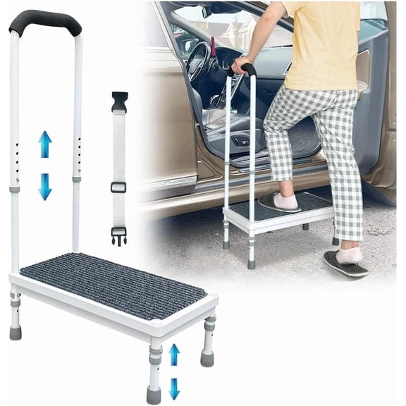 Medical Step Stool with Handle for Elderly Seniors SUV Car Steps 400lb Stepping Stool Adults Ramps with Handrails Height Adjustable Rv Steps Wide Platform Safety Handicap Mobility Assist Devices