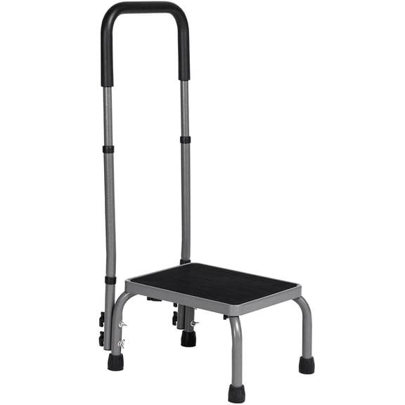 Naipo Step Stools for Adults Medical Footstool with handle for Seniors, Non-Slip Platform Adjustable Height Bedside Stair Stool Steel Holds up to 300 lbs, Gray