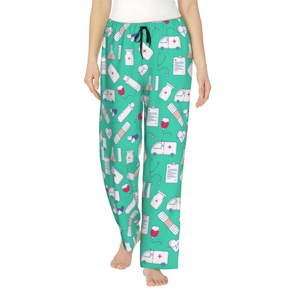 Medical Stethoscope Ambulance Band Aid Pattern Women'S Pajama Pants Drawstring Pj Bottoms Pants With Pockets Large