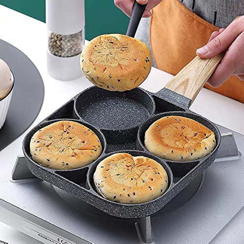 Topumt 4 Cup Egg Frying Pan,Divided Frying Grill Pan Nonstick All-In-One  Breakfast Pan 3 Section Meal Skillet 