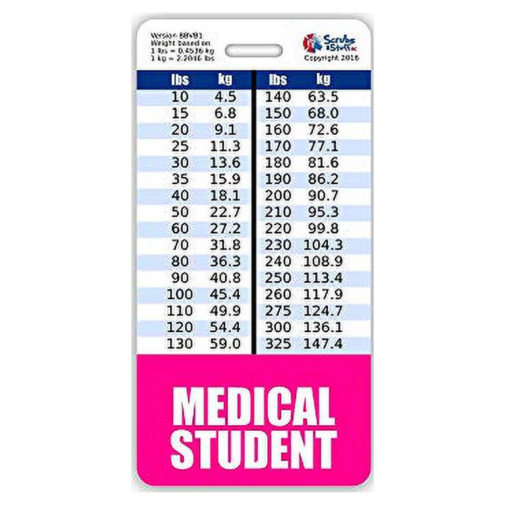 Medical Student Badge Vertical W/Height & Weight Conversion Charts