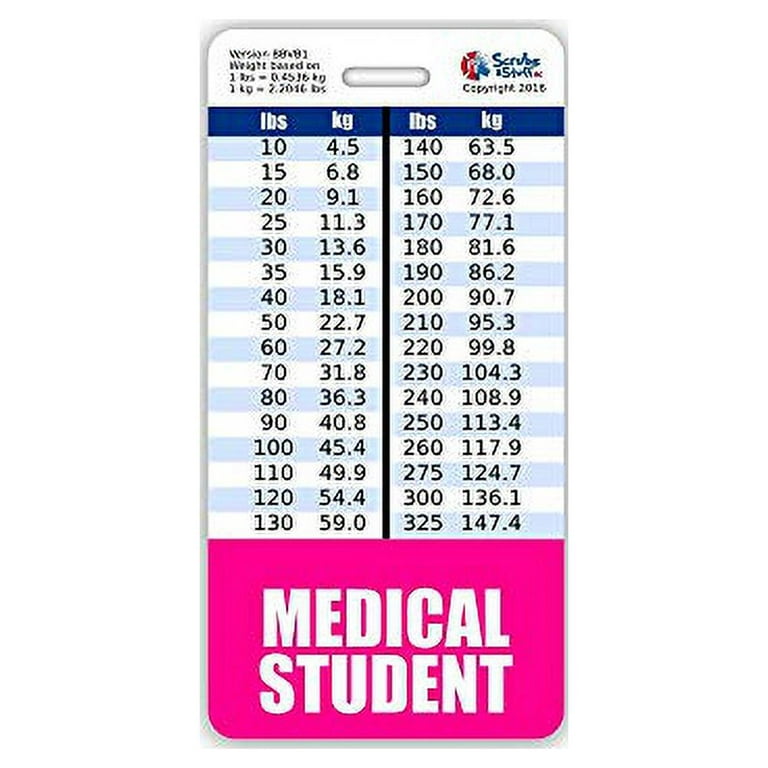 Medical Student Badge Vertical w/Height & Weight Conversion Charts