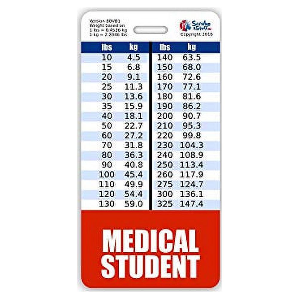 Identification Document Example Weight Height Student Nurse Vertical Badge Card With Conversion Charts Student Nurse ...