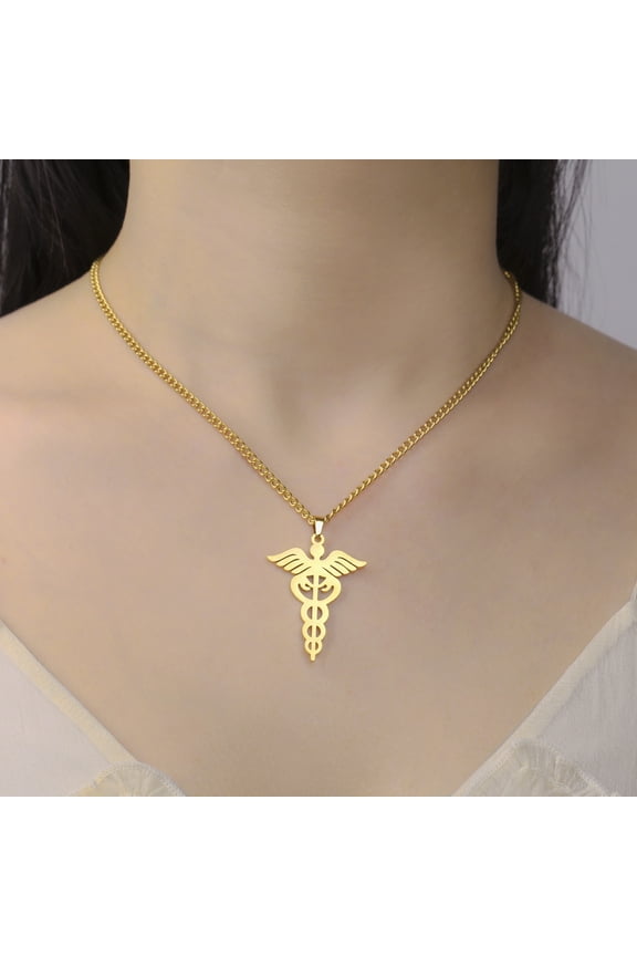 Medical Symbol Pendant 14K Yellow Gold Necklace for Men And Women Angel Wings Nurse's Day Graduation Gift Golden Silver Color Jewelry Gift